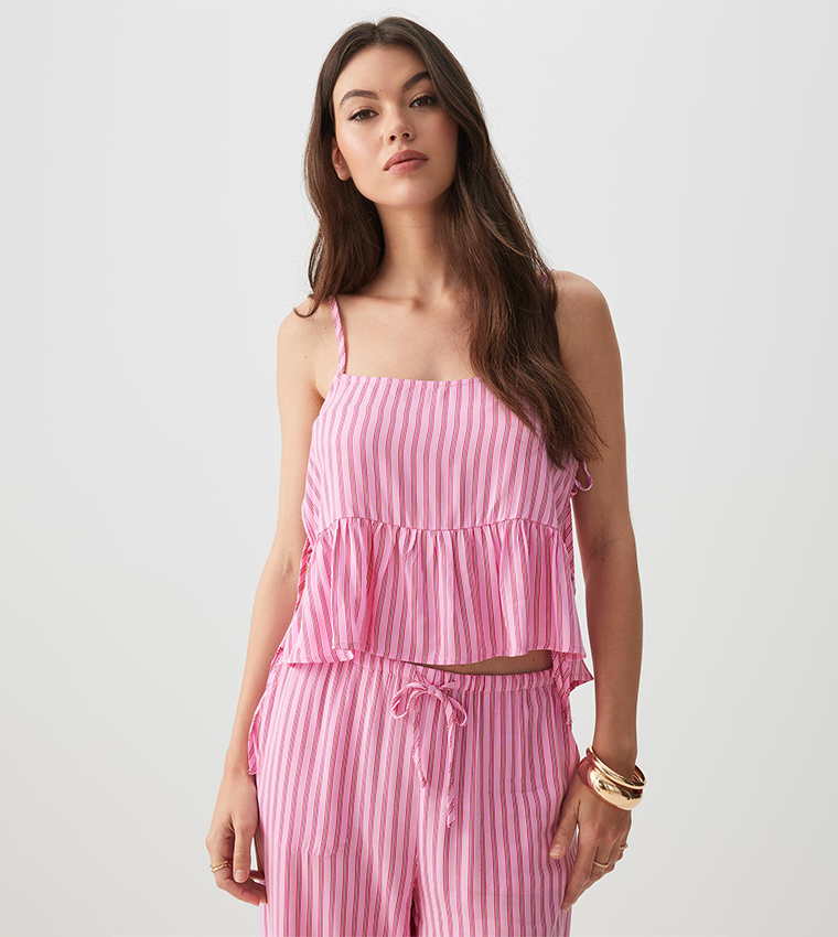 Striped Strappy Peplum Top