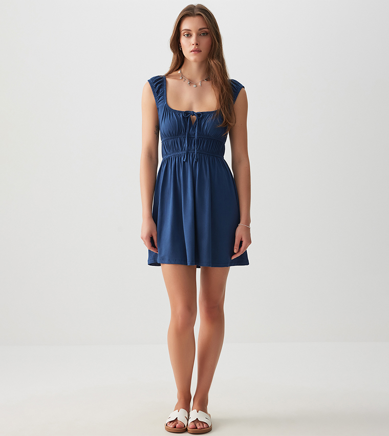 Buy Ardene Square Neck Milkmaid Mini Dress In Blue | 6thstreet UAE