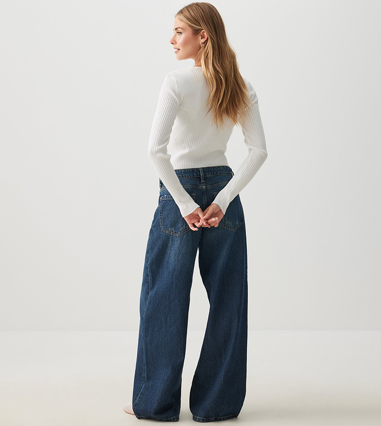 Washed Low Rise Wide Leg Jeans