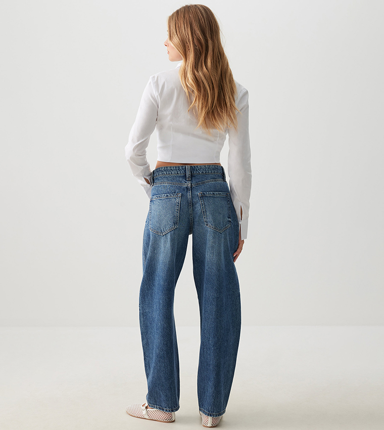 Washed High Rise Barrel Fit Jeans