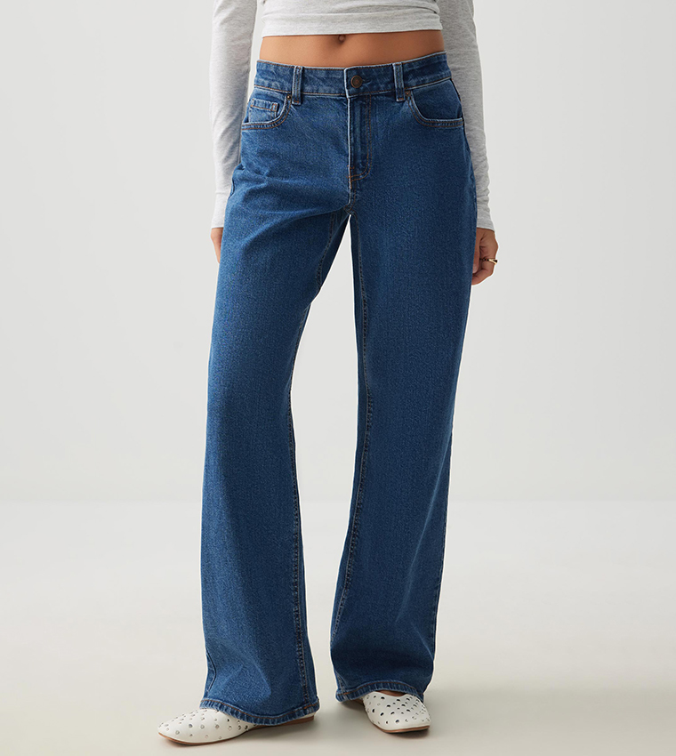 Washed Mid Rise Straight Fit Jeans