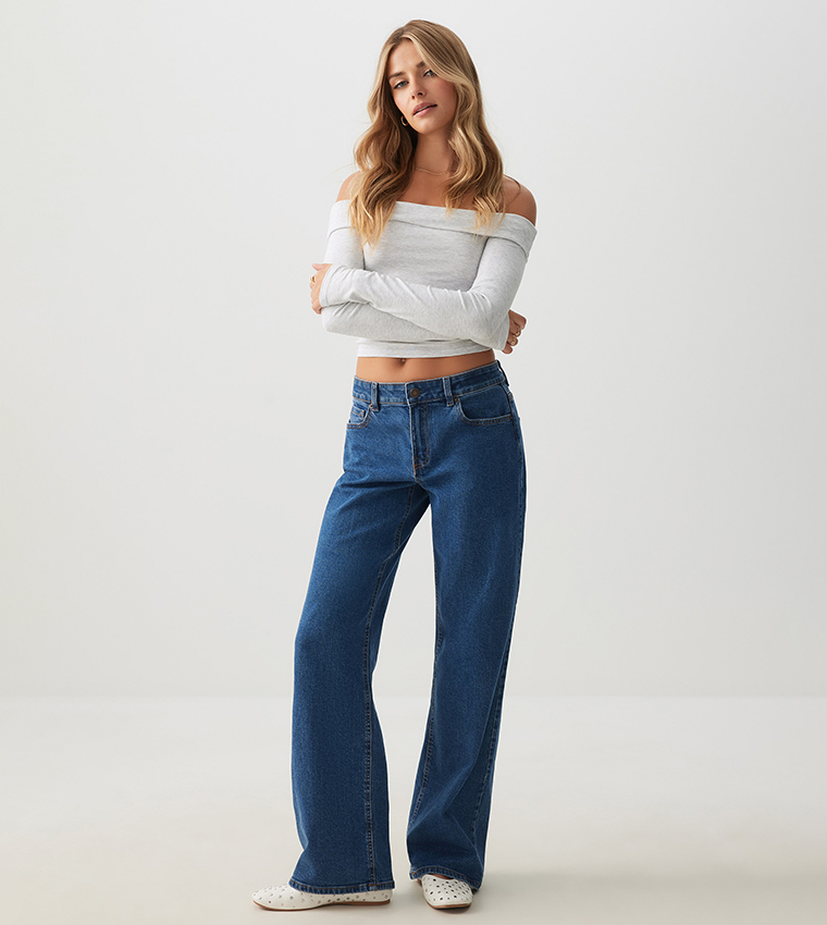 Washed Mid Rise Straight Fit Jeans