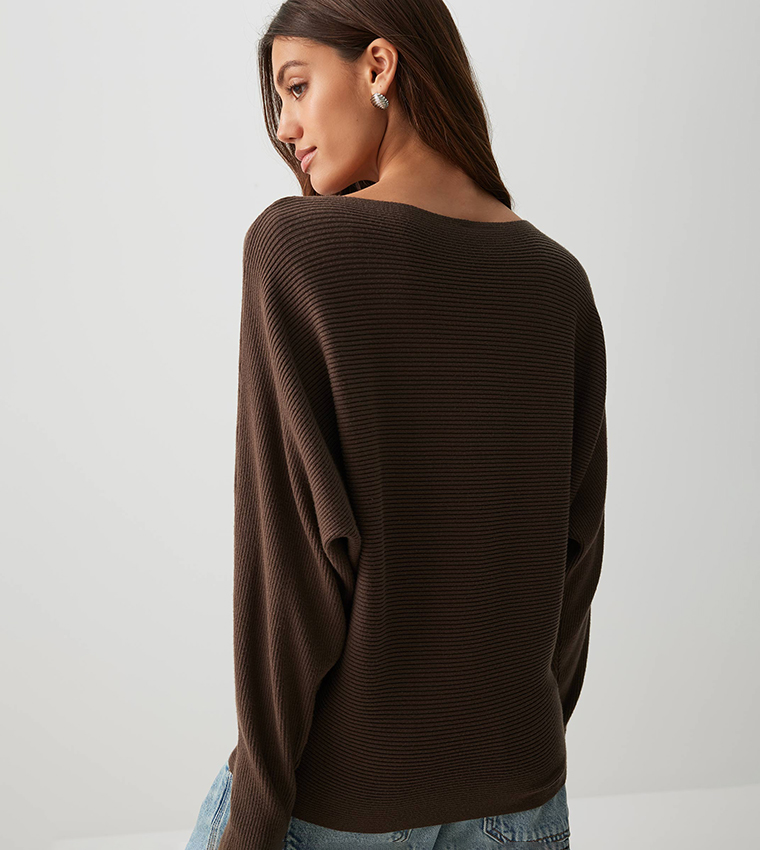 Ribbed Batwing Sleeves Sweater