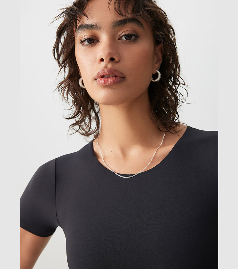 Solid Short Sleeves Bodysuit Top