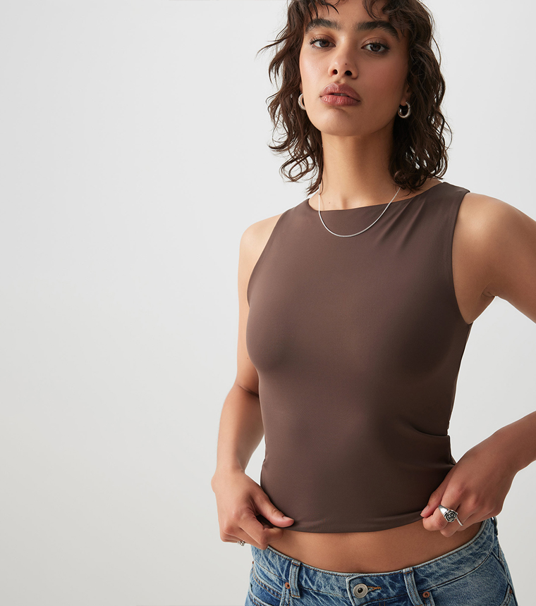 Solid Boat Neck Tank Top