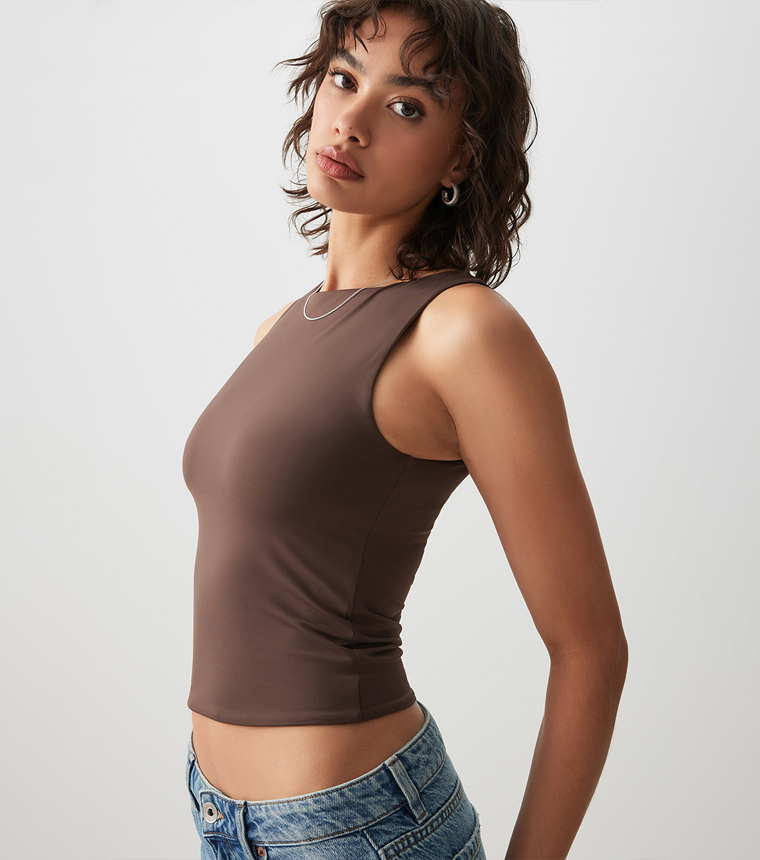 Solid Boat Neck Tank Top