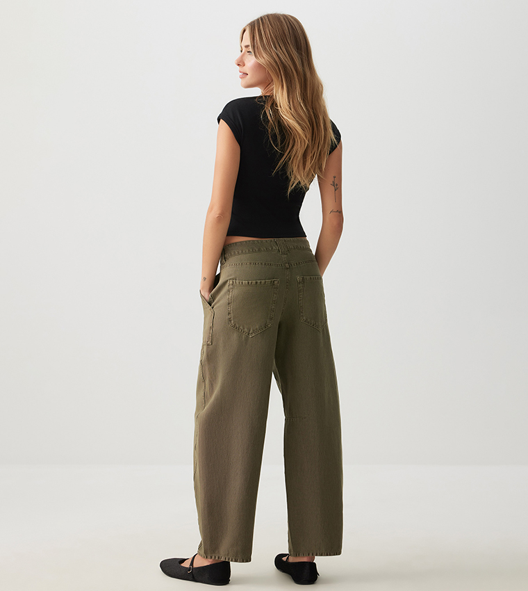 High Rise Stretch Twill Barrel Pants