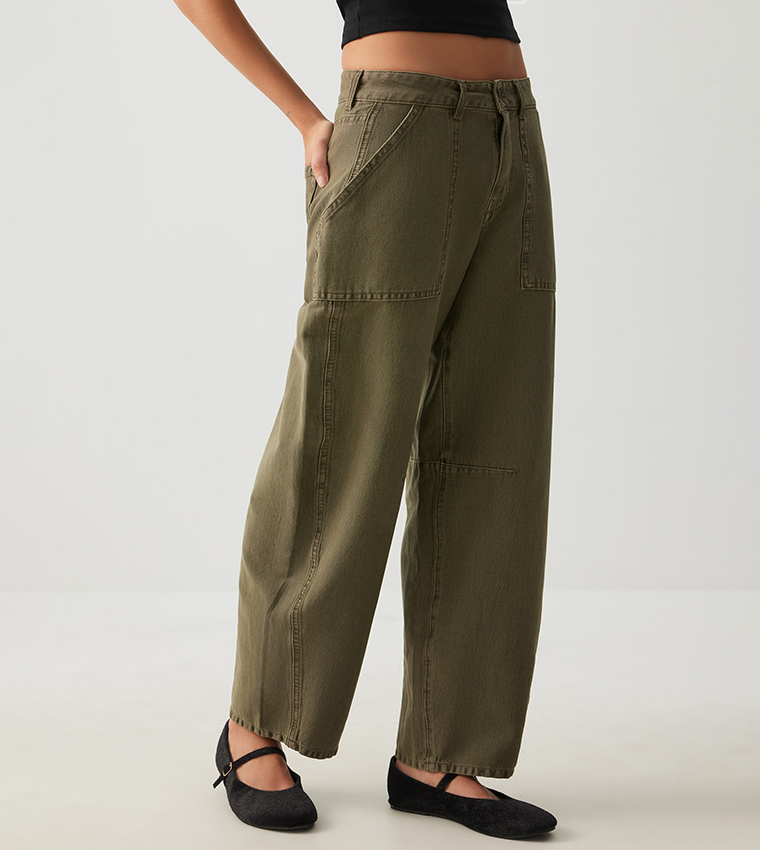 High Rise Stretch Twill Barrel Pants