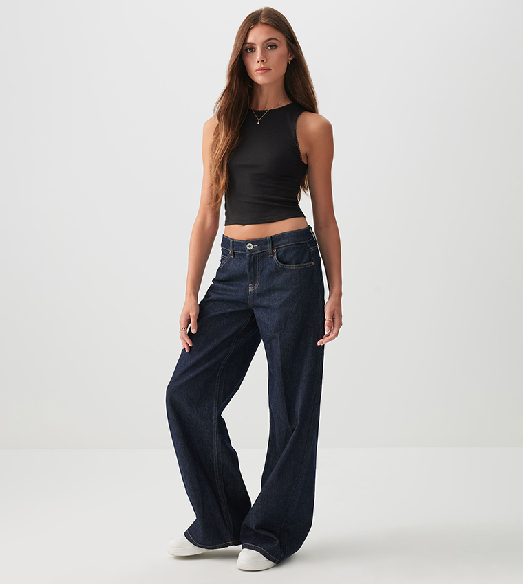 Picot Trim High Neck Crop Top