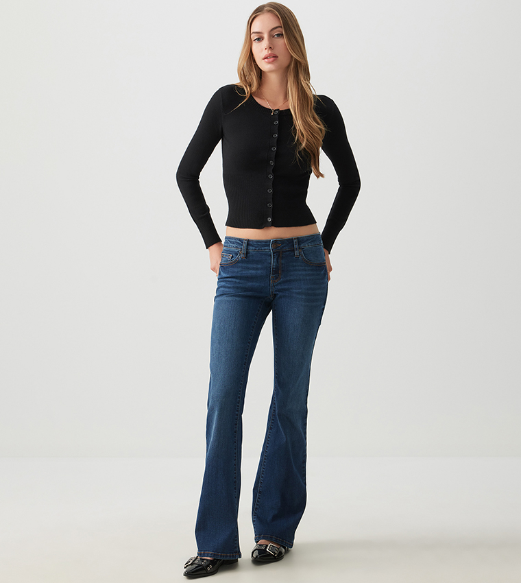 Washed Low Rise Flared Jeans