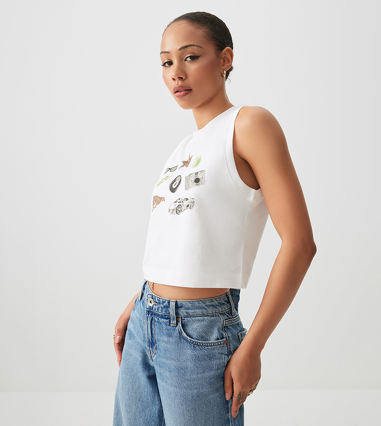 Printed Sleeveless Crop Top