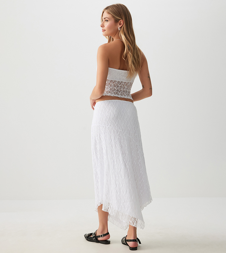 Lace Asymmetrical Midi Skirt