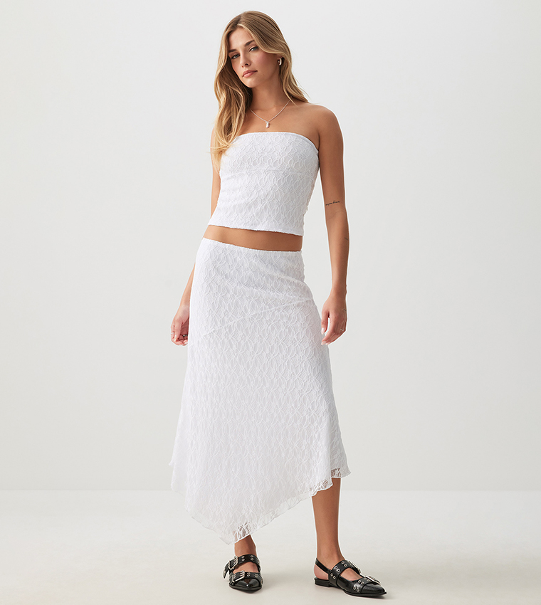 Lace Asymmetrical Midi Skirt