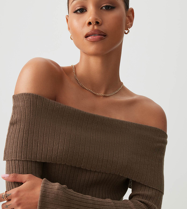 Off Shoulder Midi Sweater Dress