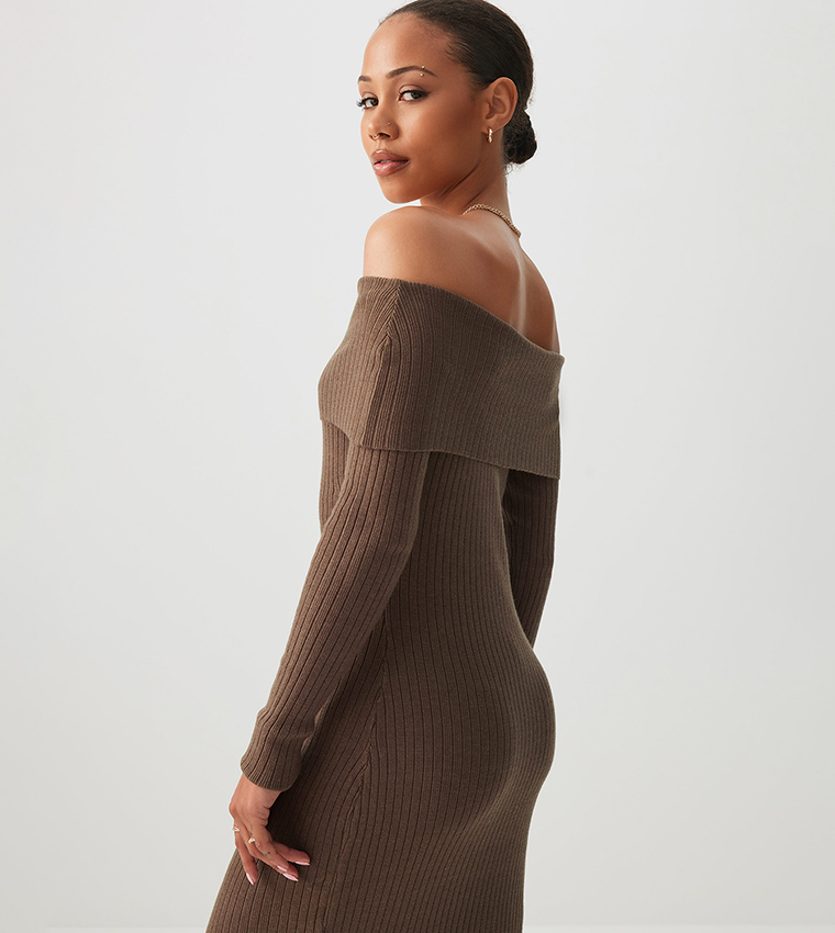 Off Shoulder Midi Sweater Dress