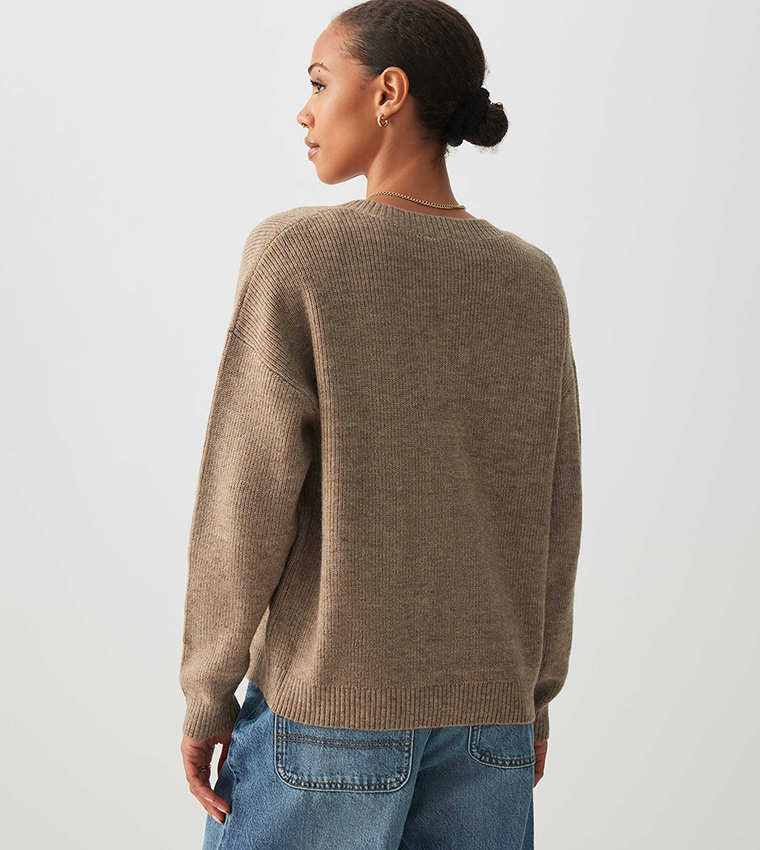 Buy Ardene Ribbed V Neck Sweater In Beige | 6thStreet UAE