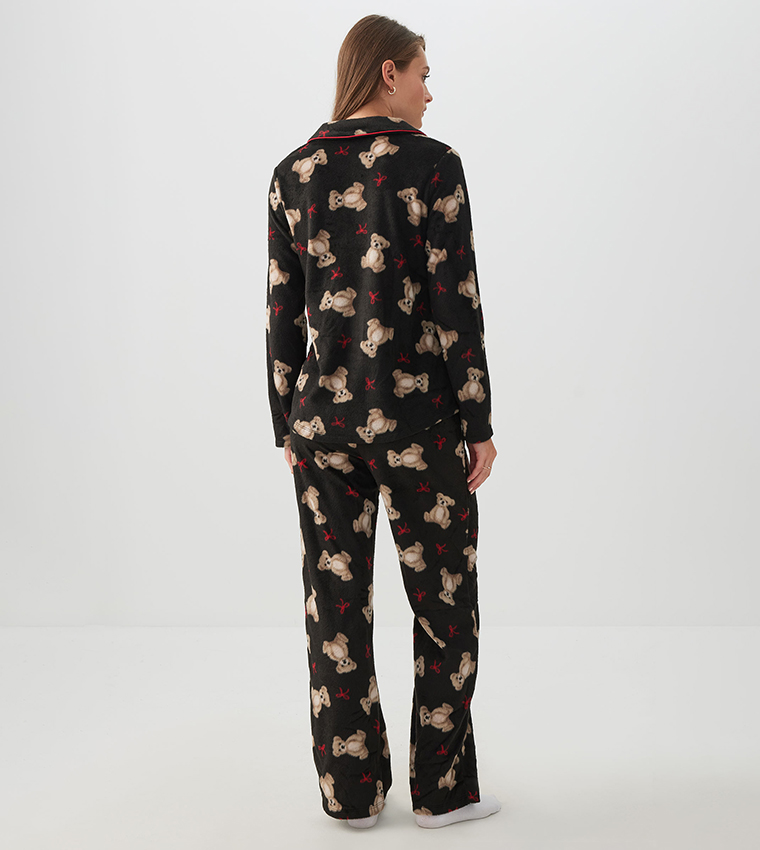 طقم بيجاما بخصر مرن بطبعة