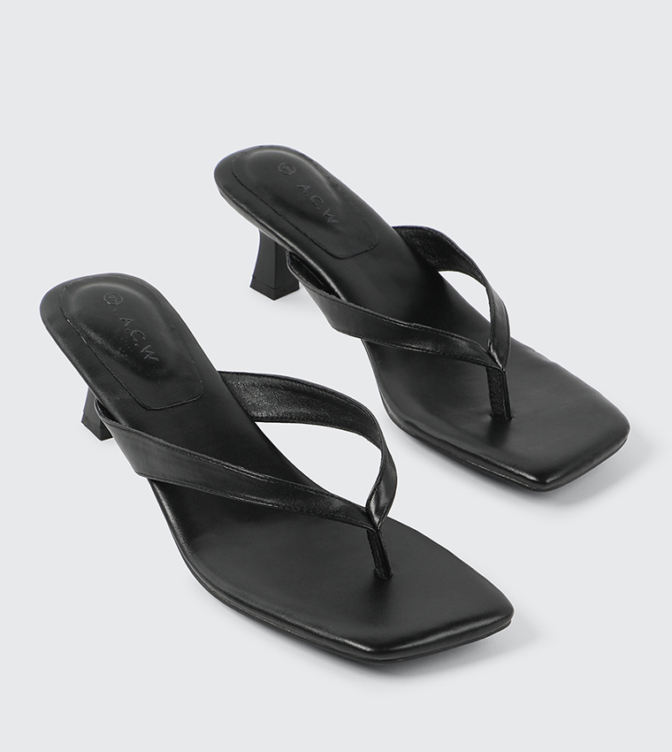 Textured Toe-Post Heeled Sandals