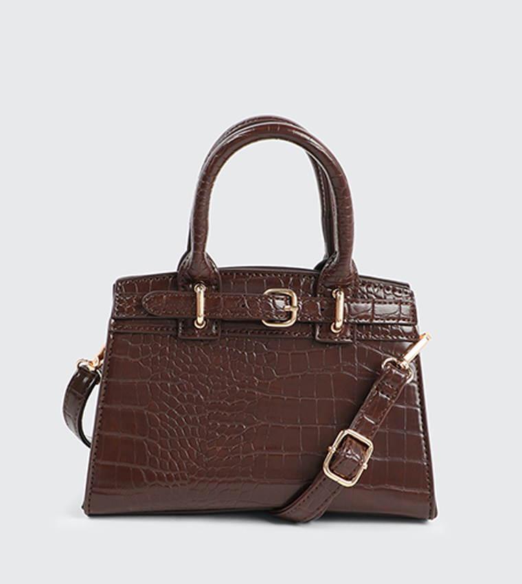 Croc Textured Satchel Bag