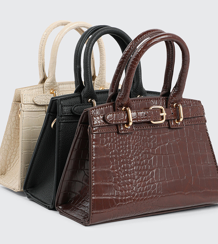 Croc Textured Satchel Bag
