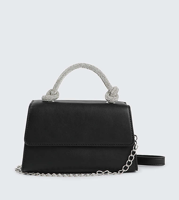 Embellished Knotted Top Handle Bag