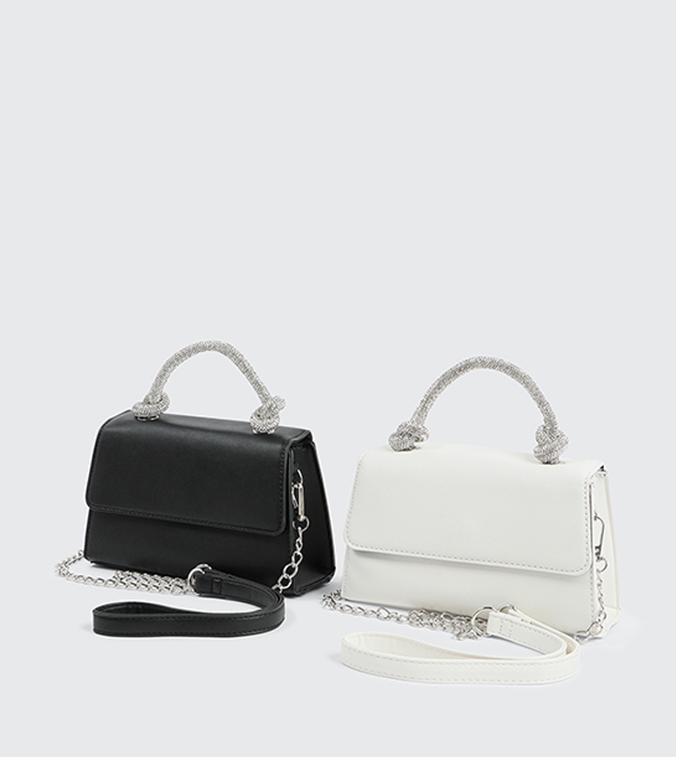 Embellished Knotted Top Handle Bag