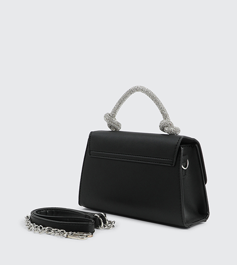 Embellished Knotted Top Handle Bag