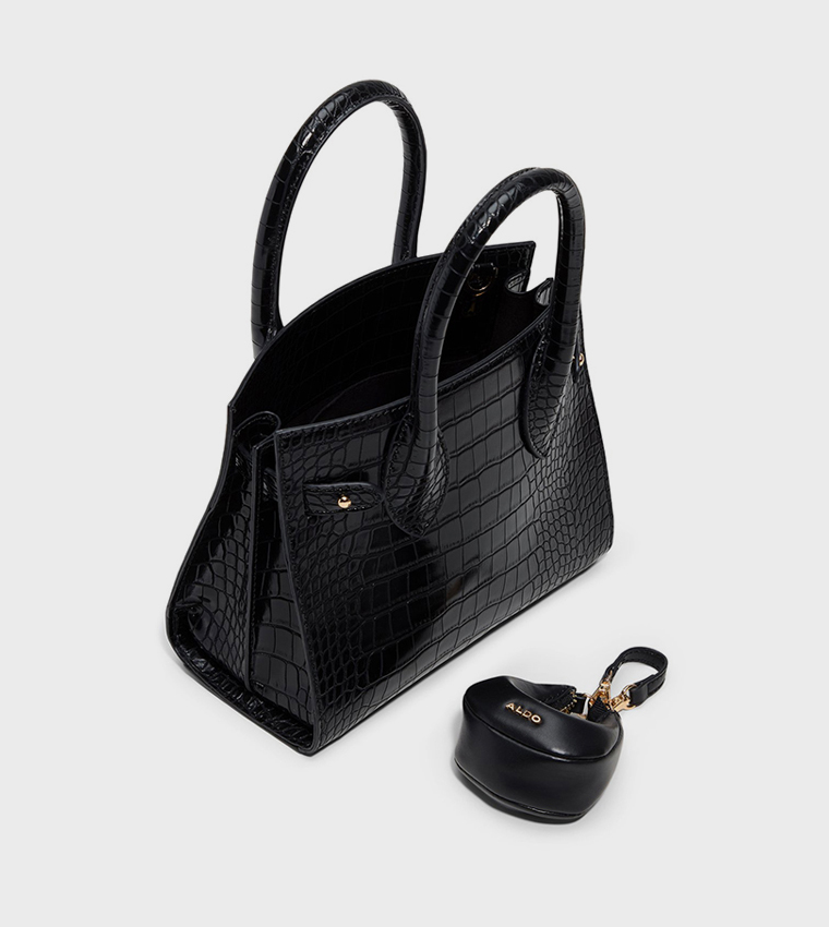 AURALIE Croc Textured Satchel Bag with Purse
