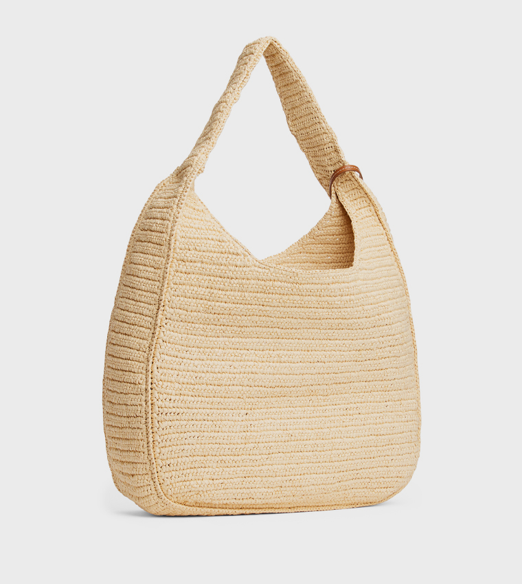 Logo Embroidered Straw Hobo Bag
