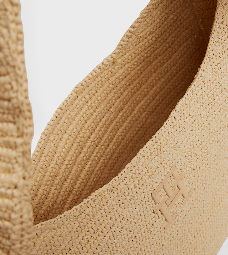 Logo Embroidered Straw Hobo Bag