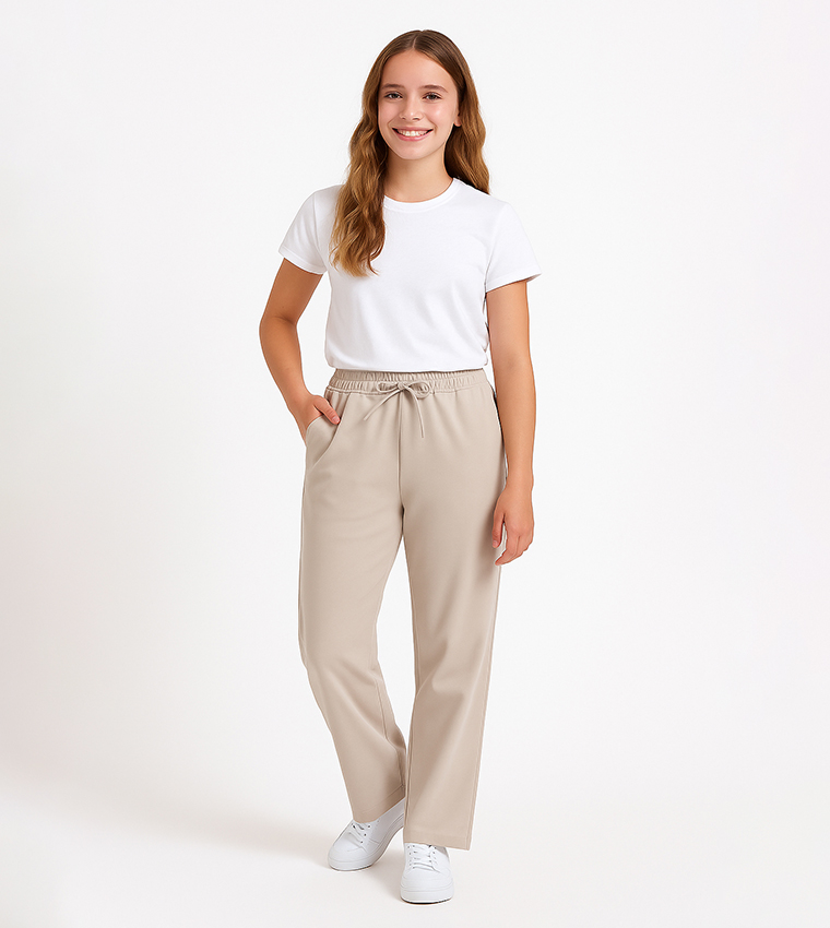 Solid Drawstring Waist CVC Interlock Sweatpants