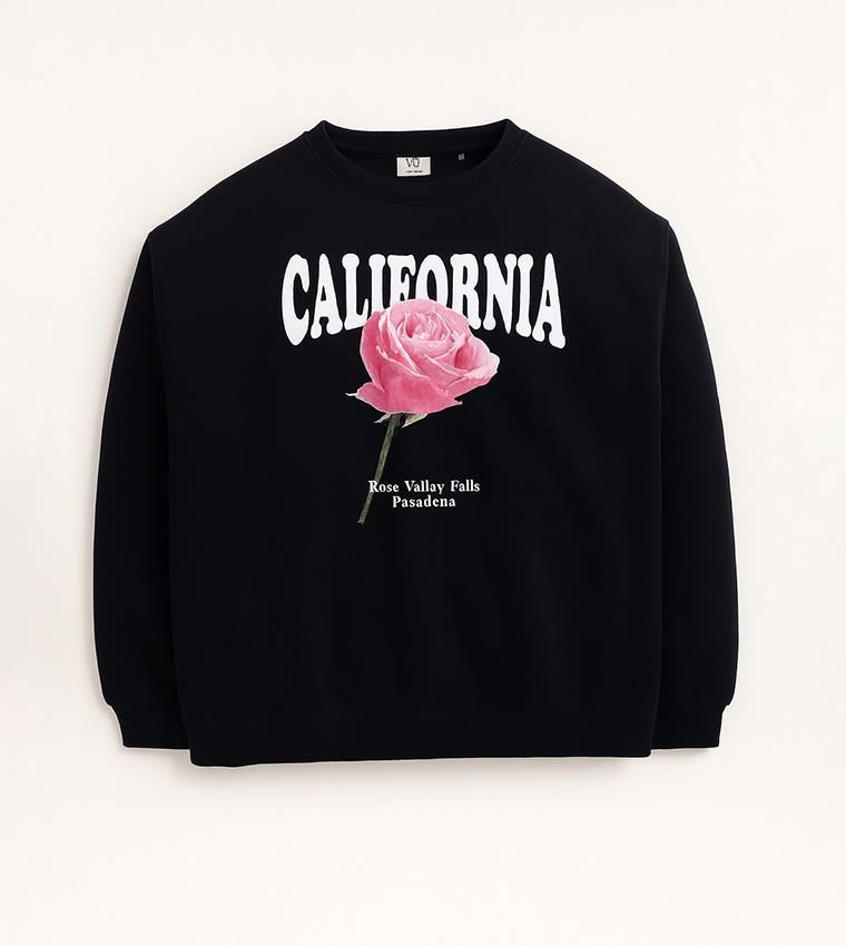 سويتشيرت قطن فليس بطبعة ورقبة مستديرة 