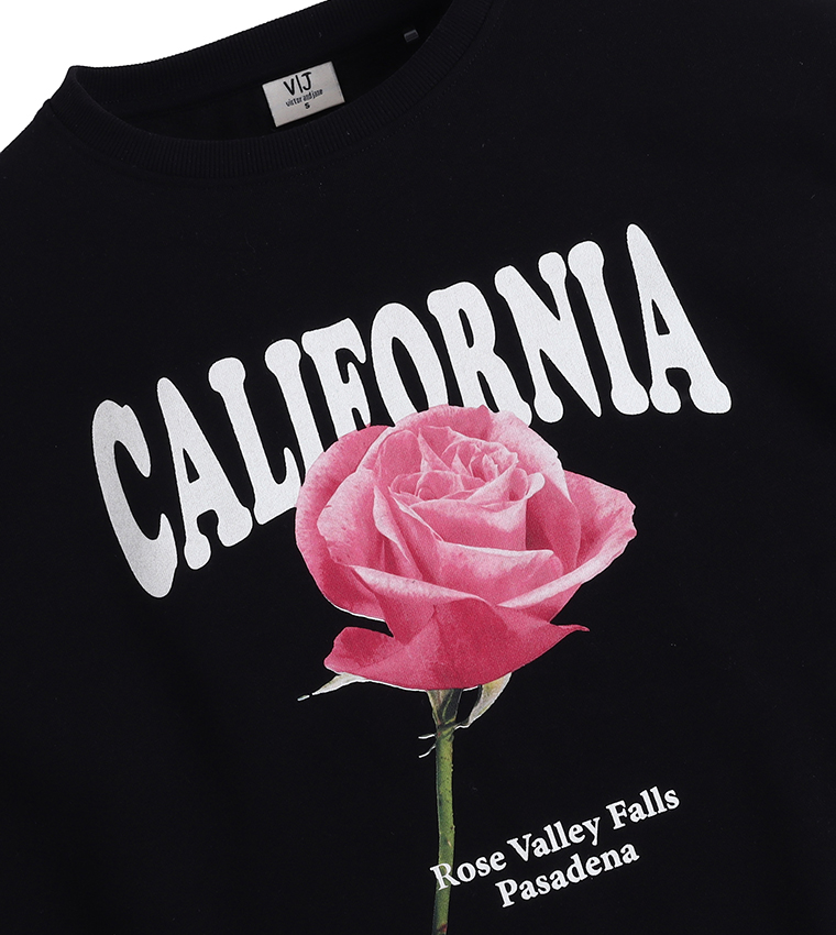 سويتشيرت قطن فليس بطبعة ورقبة مستديرة 