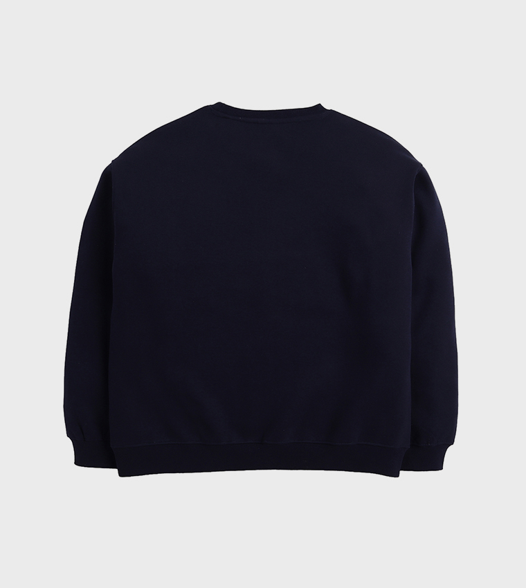 سويتشيرت قطن فليس بطبعة ورقبة مستديرة 