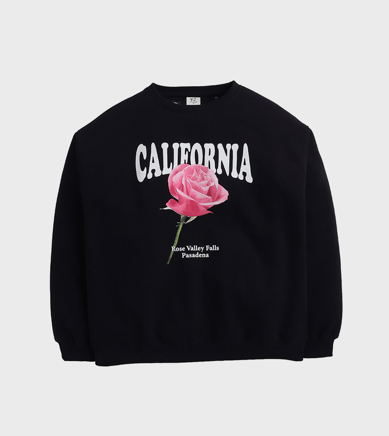 سويتشيرت قطن فليس بطبعة ورقبة مستديرة 