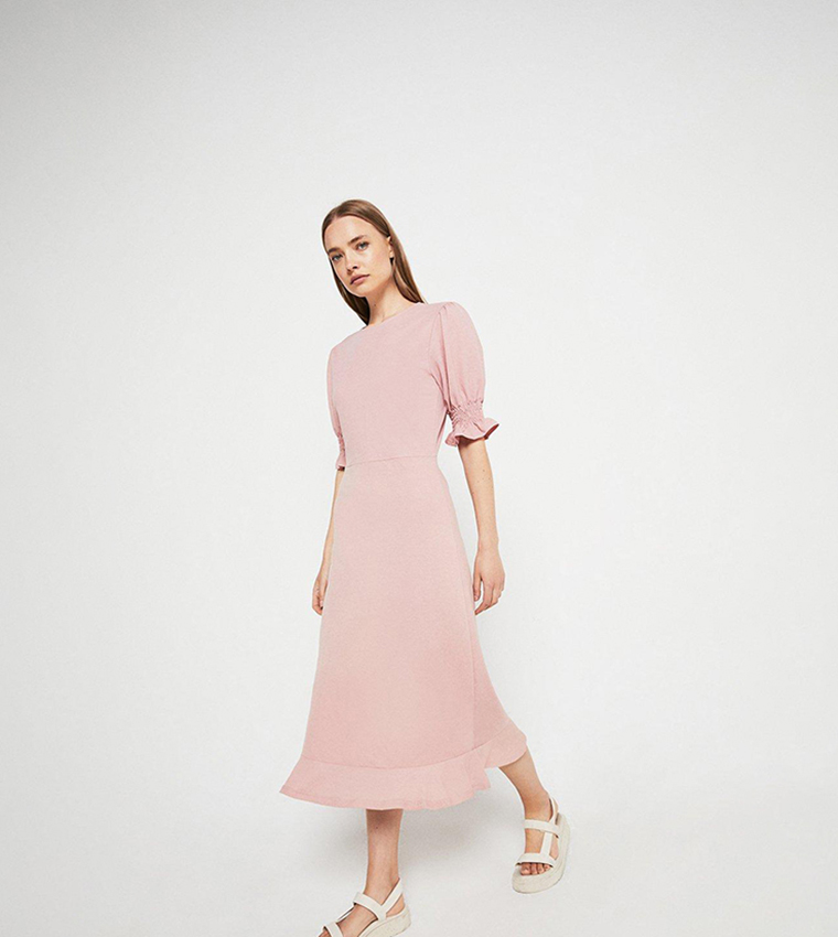knee length dresses for ladies Pink Checked Midi Dress  Mint Velvet