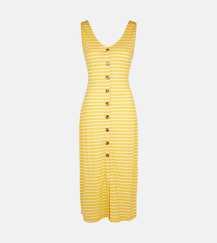 knee length dresses for ladies Blue & White Stripe Button Front Midi Dress - All Dresses main image 1