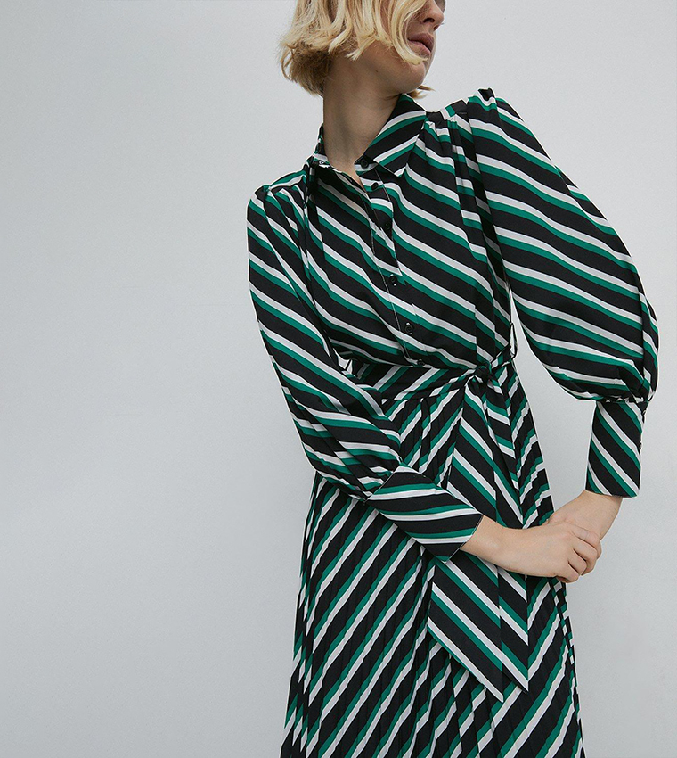 warehouse green pleated dress Chartreuse Warehouse Premium Pleated Chiffon Slash Neck Column Midi Dress