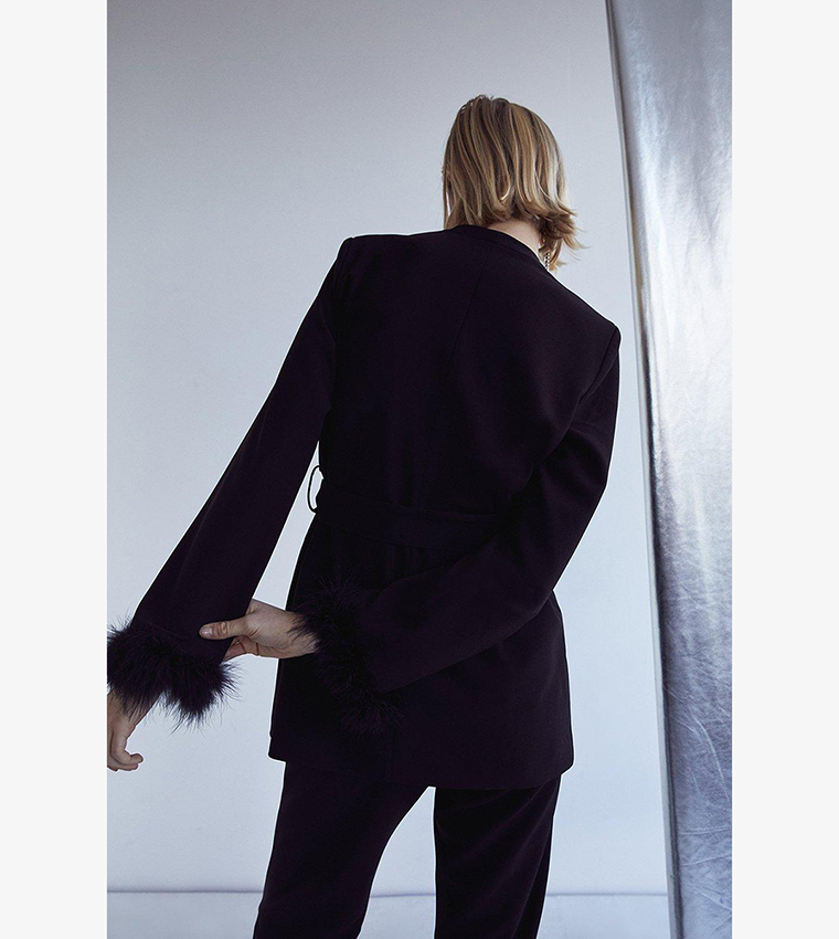 Feather-trimmed Long Sleeve Jacket