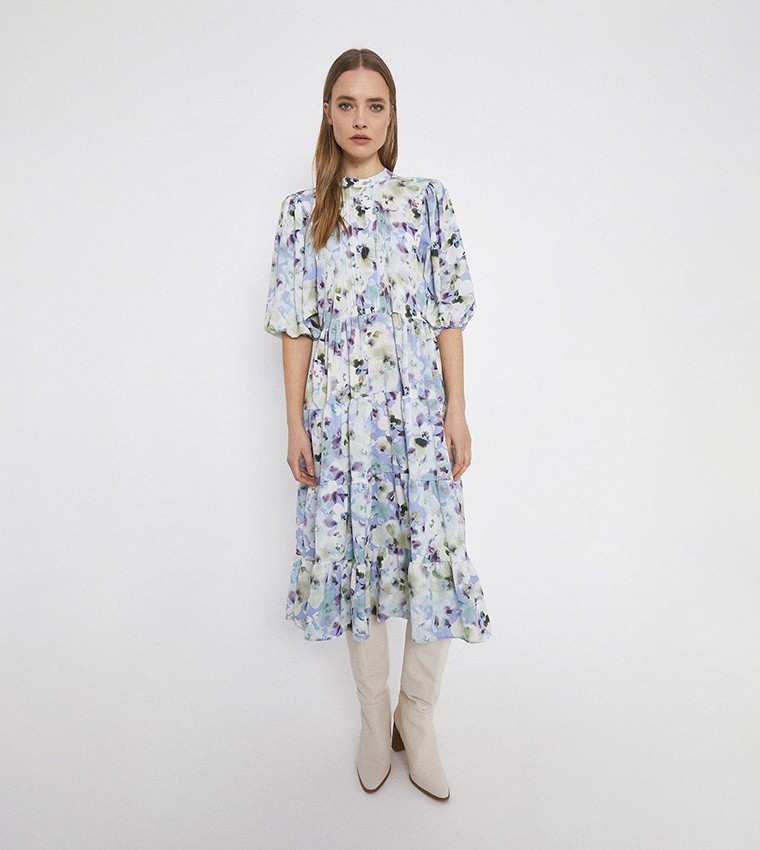 Patterned V-Neck Midi Dress