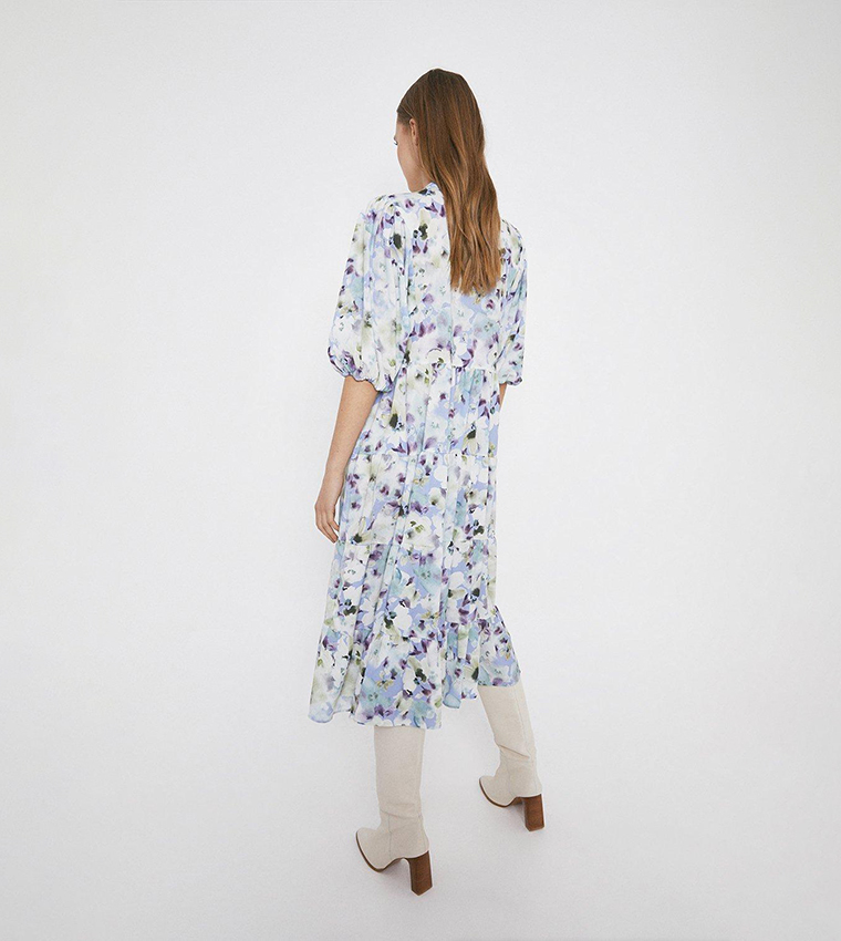 Patterned V-Neck Midi Dress