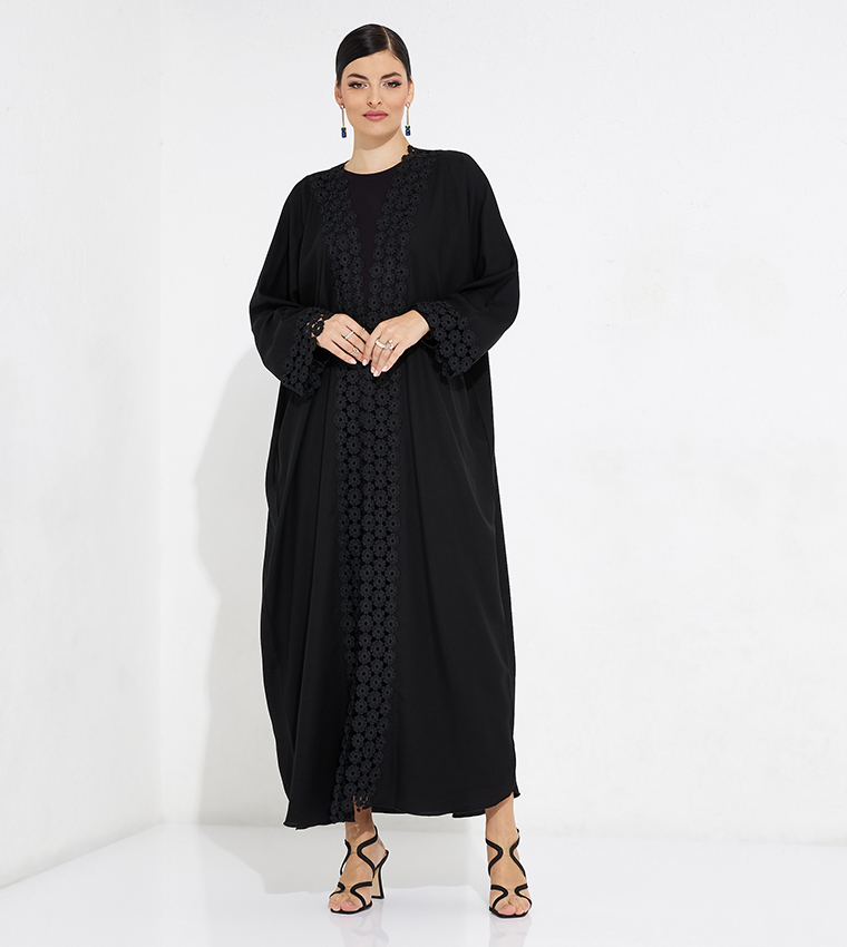 Lace Detailed Long Sleeves Open Abaya