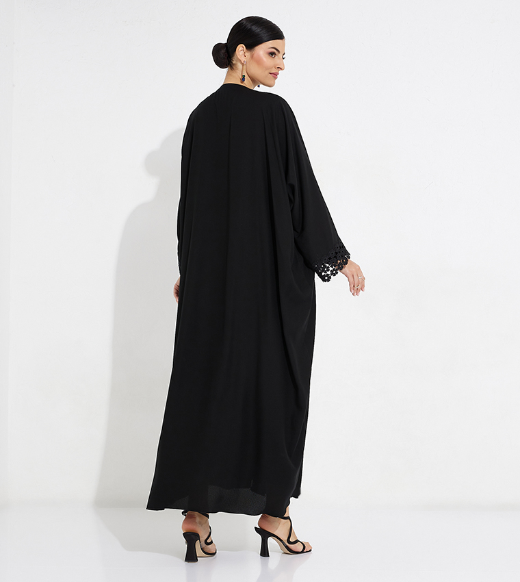 Lace Detailed Long Sleeves Open Abaya