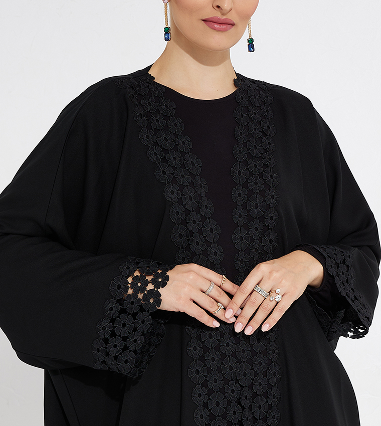 Lace Detailed Long Sleeves Open Abaya