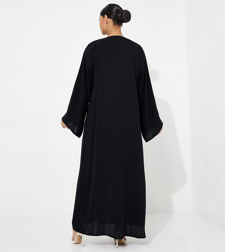 Stone Embellished Wide Sleeves Abaya
