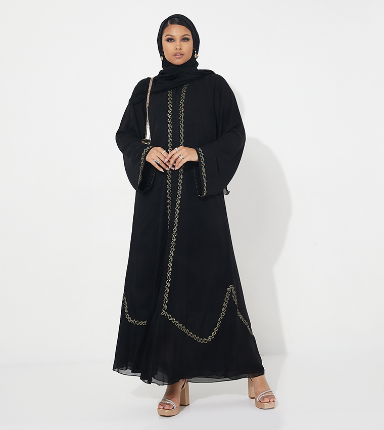 Buy Ayoun Abaya Double Layer Chiffon With Ari Work Abaya In Black