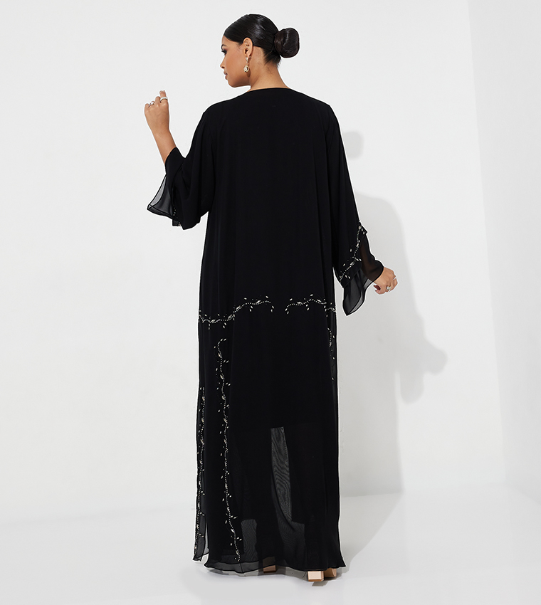 Stone Embellished Wide Sleeves Abaya