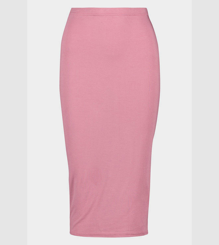 Buy Boohoo Basics High Waist Jersey Midi Skirt In Pink | 6thStreet Qatar