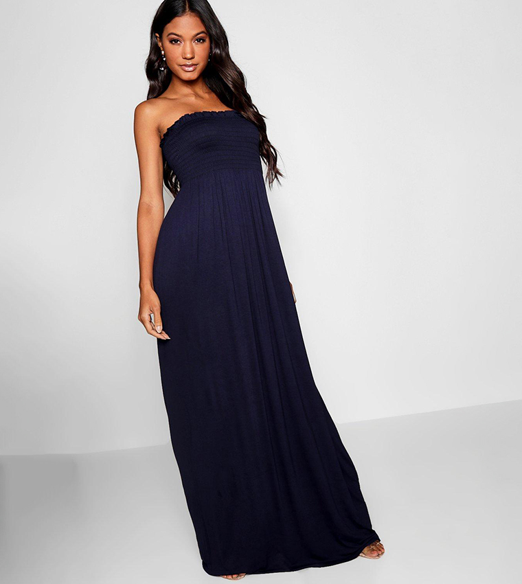 Buy Boohoo Shirred Bandeau Maxi Dress In Navy 6thStreet Kuwait