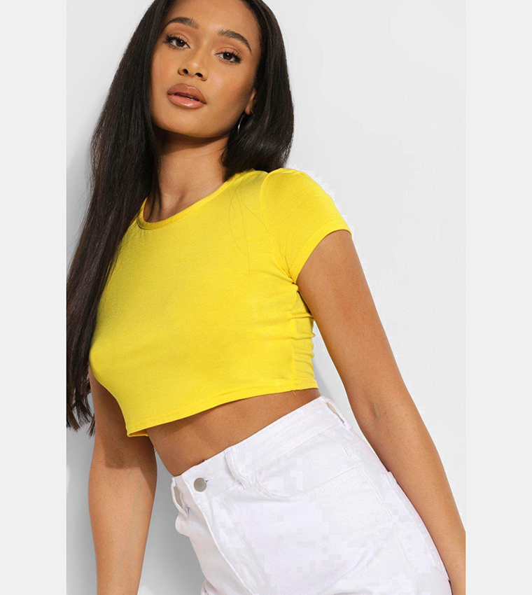 Buy Boohoo Basic Short Sleeves Crop Top In Yellow 6thStreet Saudi Arabia